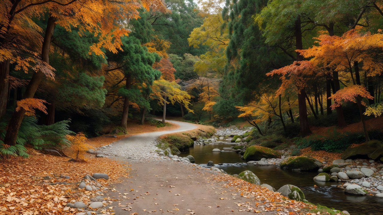 紅葉の森の小径 - Autumn foliage along a forest trail