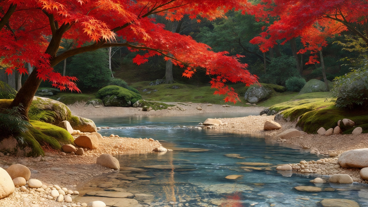紅葉と渓流 - Autumn maple over the stream