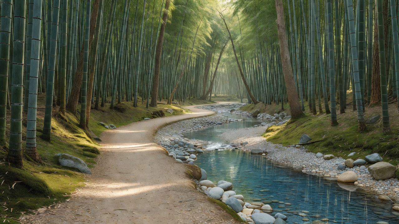 竹林と渓流の小径