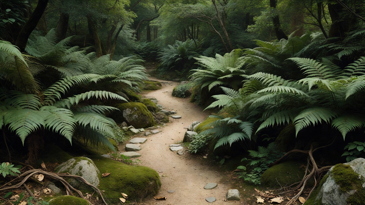 シダの茂る散策路 - Fern-lined walking trail