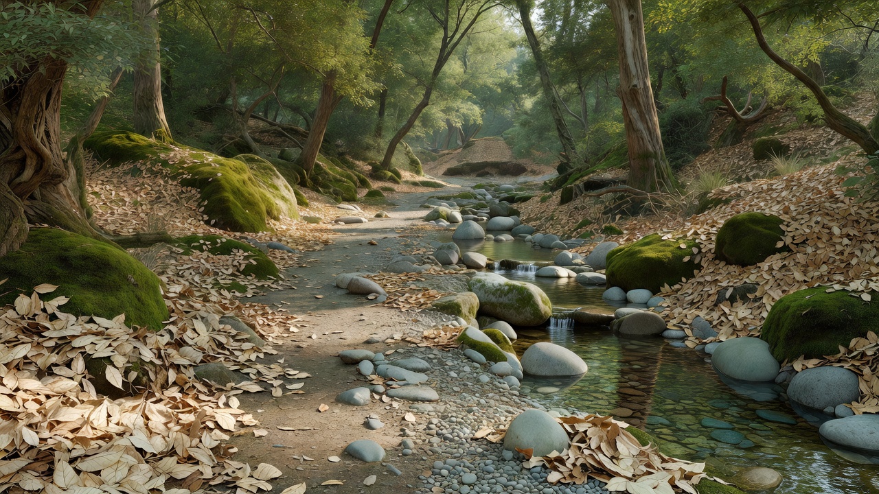 落ち葉の森の小径 - Leaf-covered forest trail