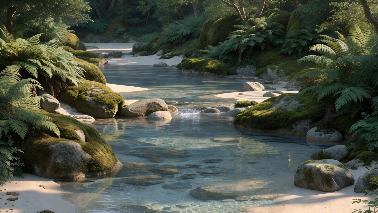 苔むした岩と清流 - Moss rocks in a clear stream