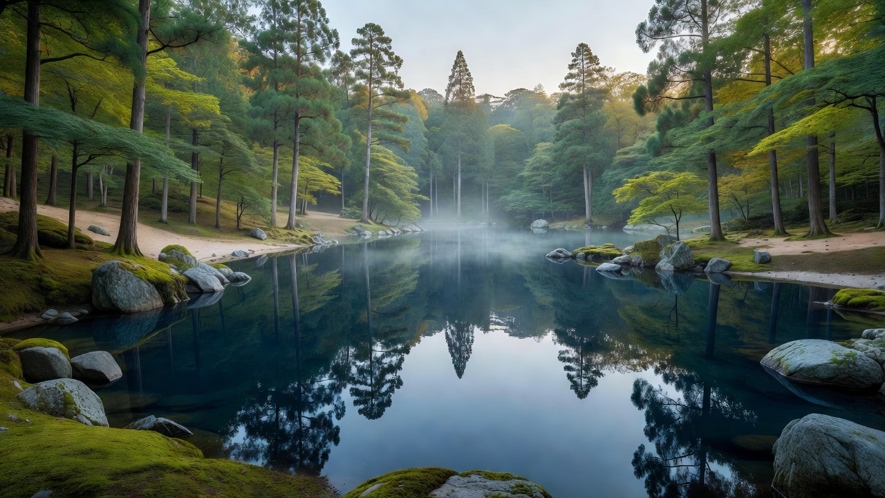 森の池に映る木々 - Woodland pond reflections